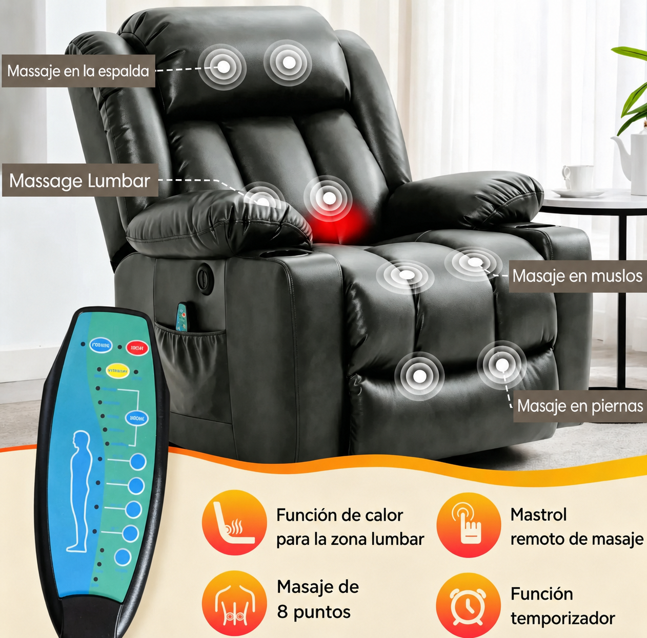 ✨Sillón reclinable elevador de lujo con función de calor y masaje