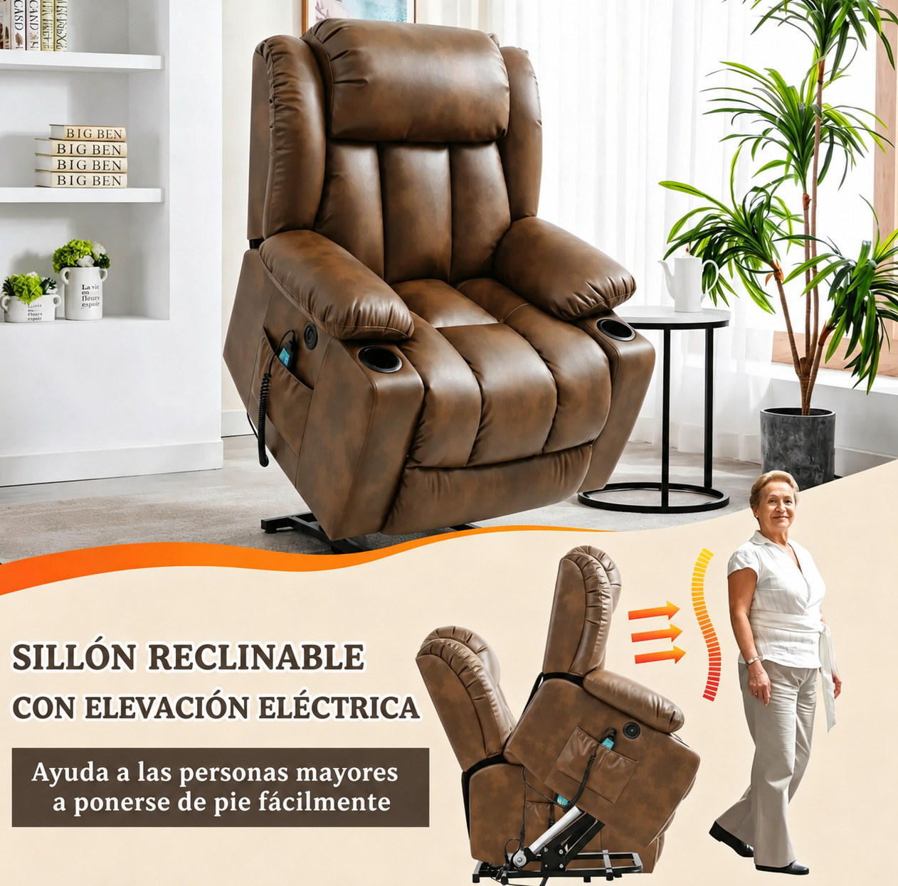 ✨Sillón reclinable elevador de lujo con función de calor y masaje