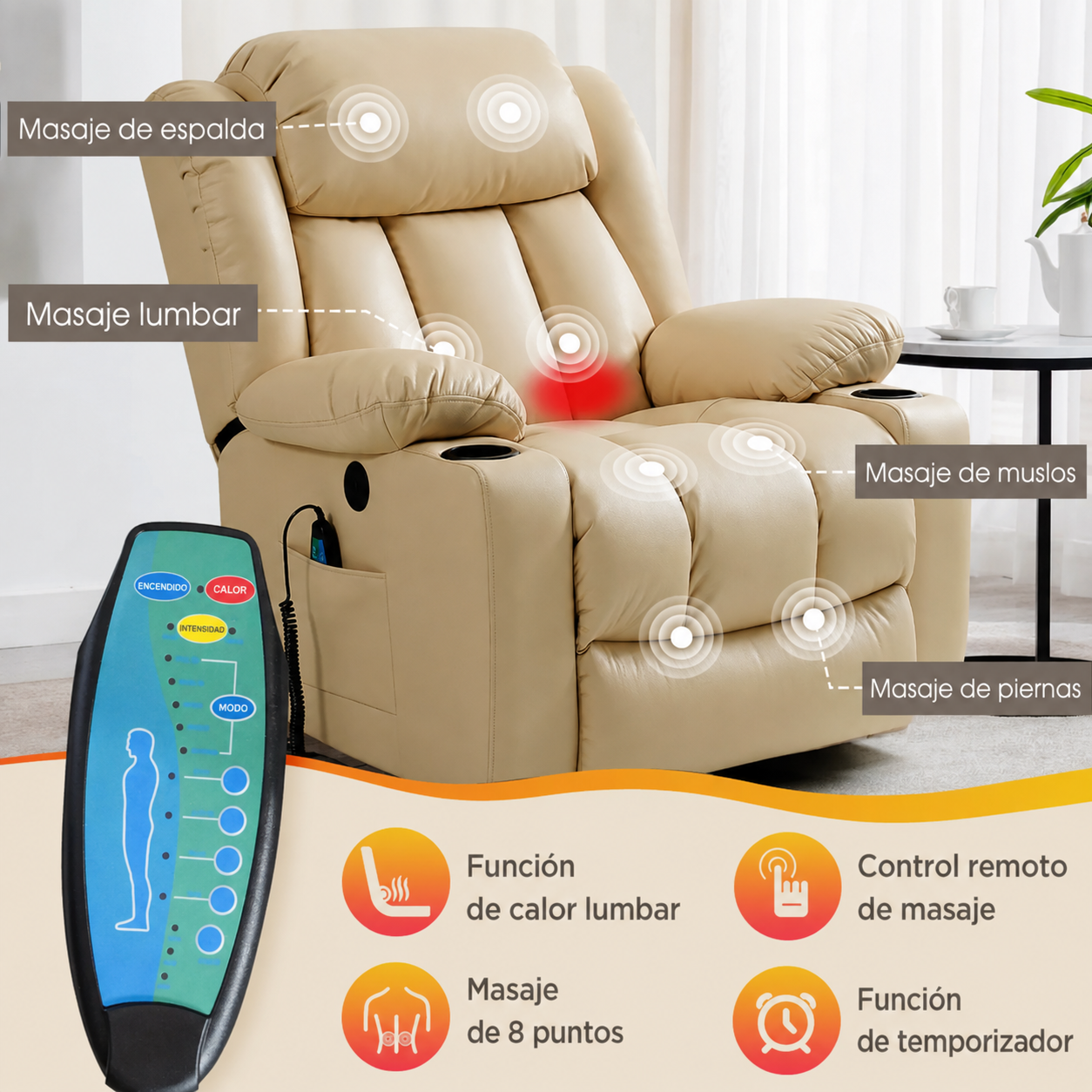 ✨Sillón reclinable elevador de lujo con función de calor y masaje