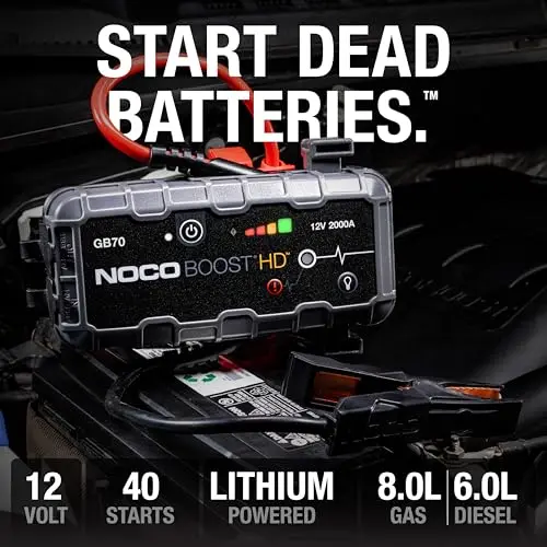 Arrancador de baterías NOCO Boost HD GB70 2000A UltraSafe para motores de gasolina de 8.0L y diésel de 6.0L