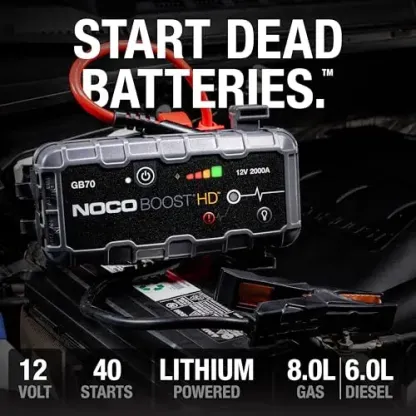Arrancador de baterías NOCO Boost HD GB70 2000A UltraSafe para motores de gasolina de 8.0L y diésel de 6.0L