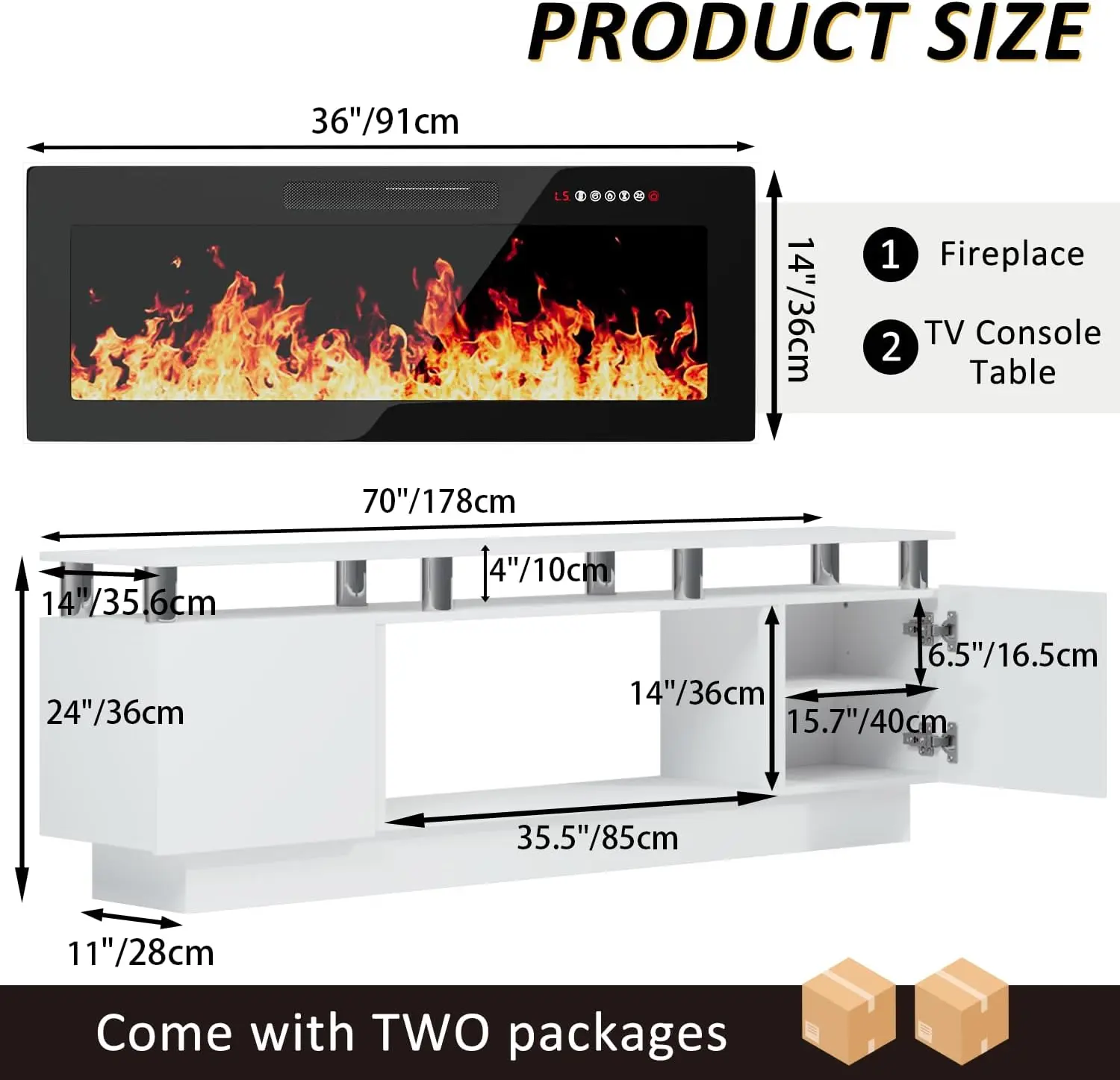 PUKAMI 70 Inches Fireplace TV Stand for TVs up to 80 Inches Console with 36'' Electric Fireplace & Remote, Wooden Modern Entertainment Center for Living Room, Tv Shelf, Room Decor,dorm essentials,home decor