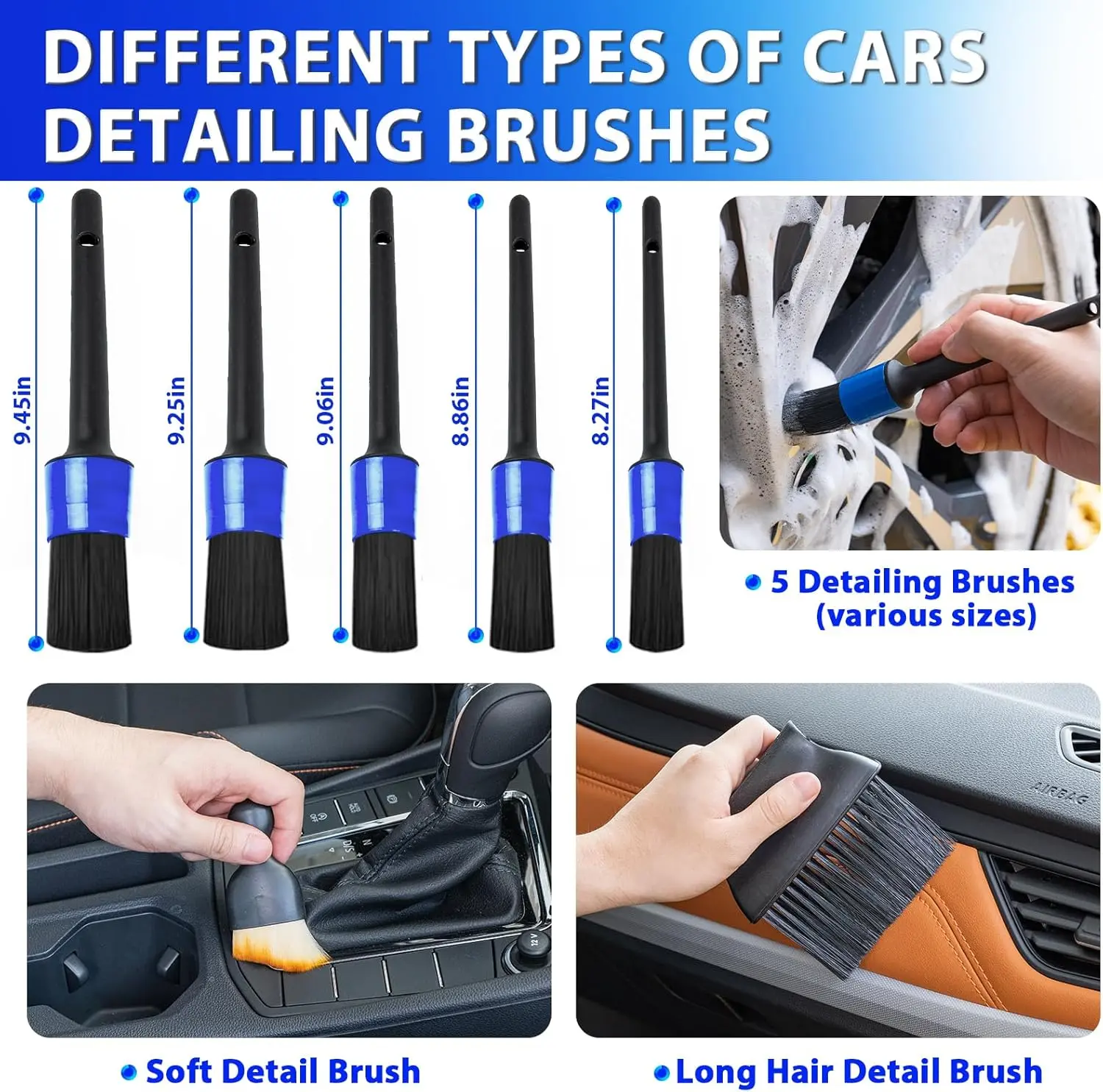Kit de limpieza y detallado de coches THINKWORK, kit de limpieza de coches con aspiradora de mano azul de alta potencia, juegos de cepillos, limpiaparabrisas, accesorios para coches, set de regalo para coches