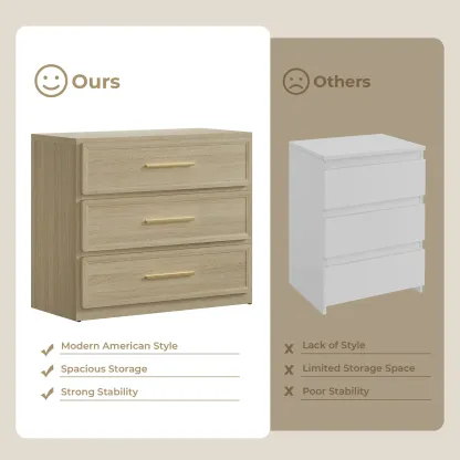 Mesita de noche alta extragrande SICOTAS con 3 cajones de almacenamiento y tiradores dorados, mesa auxiliar moderna para el hogar/dormitorio, ideal para la mesita de noche o la habitación infantil. Requiere montaje. Mueble de interior impermeable.