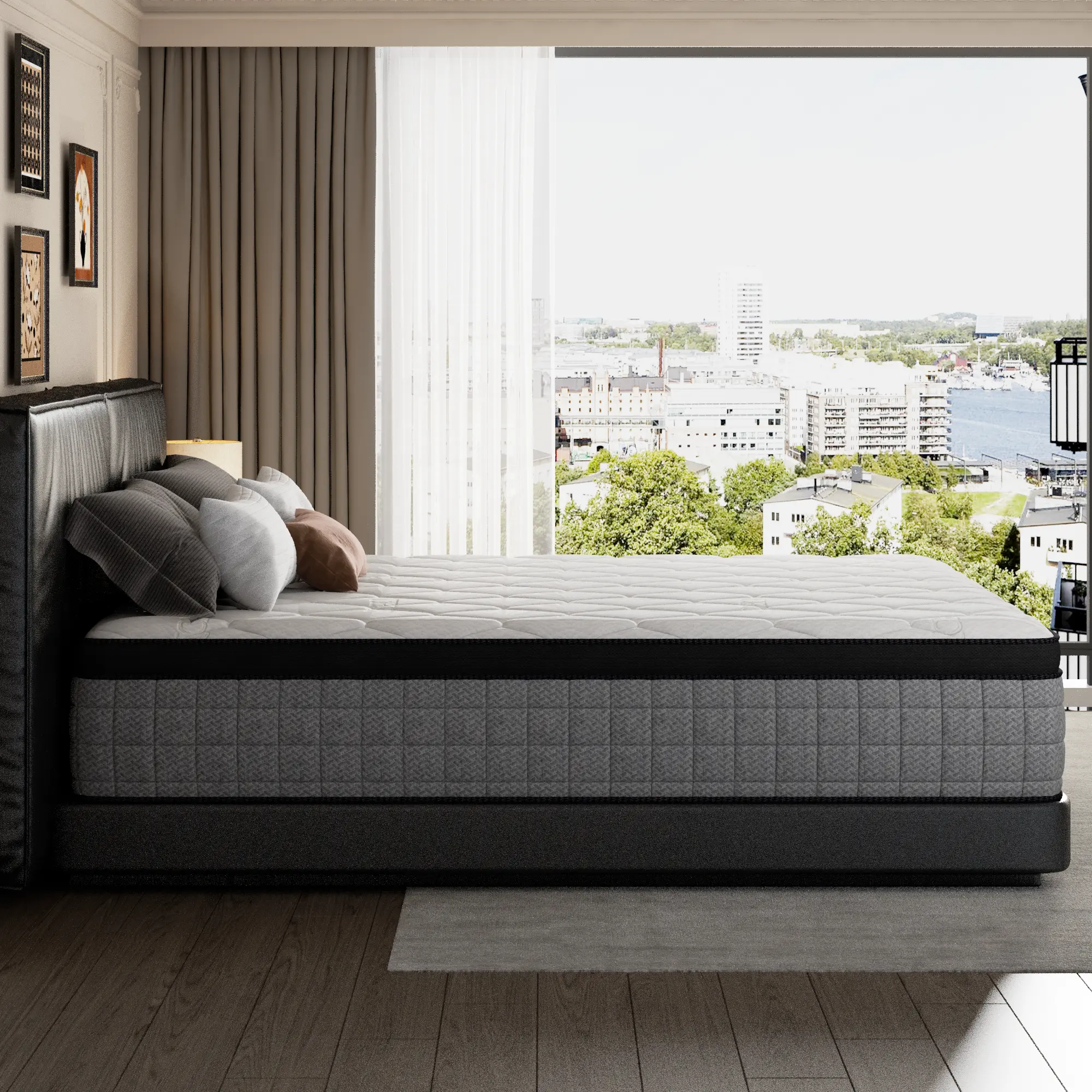 Colchón híbrido Bed-in-a-Box de 12 pulgadas, firmeza media con alivio de presión y aislamiento de movimiento, Twin/Full/Queen/King para todos los que duermen, colchón tamaño Queen, colchón tamaño completo Espuma viscoelástica de apoyo Espuma viscoelástica