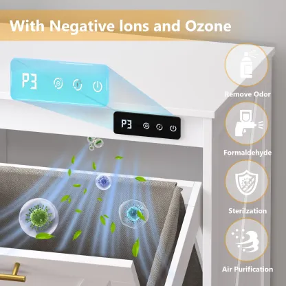 Armario basculante para 2 contenedores de basura, compartimento oculto para reciclaje, armario doble de madera para lavandería con control de olores, iones negativos y ozono, para cocina, baño, lavadero, artículos esenciales para dormitorios, decoración d