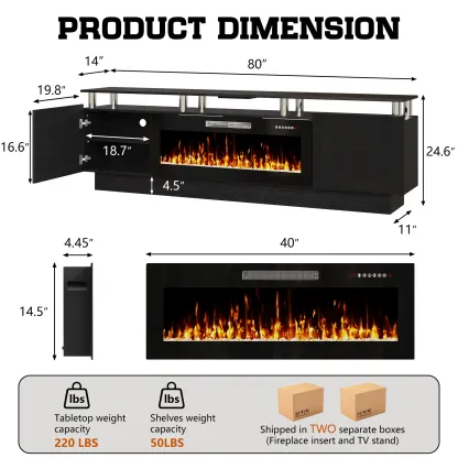 PUKAMI 70 Inches Fireplace TV Stand for TVs up to 80 Inches Console with 36'' Electric Fireplace & Remote, Wooden Modern Entertainment Center for Living Room, Tv Shelf, Room Decor,dorm essentials,home decor