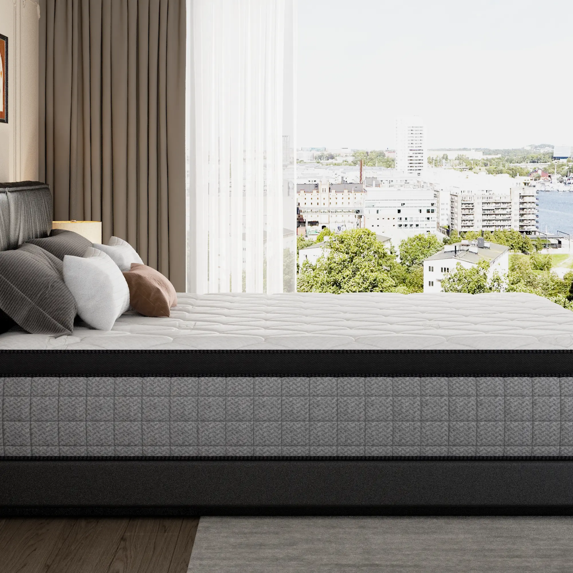 Colchón híbrido Bed-in-a-Box de 12 pulgadas, firmeza media con alivio de presión y aislamiento de movimiento, Twin/Full/Queen/King para todos los que duermen, colchón tamaño Queen, colchón tamaño completo Espuma viscoelástica de apoyo Espuma viscoelástica