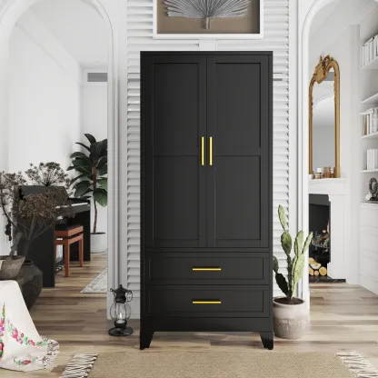 Armario metálico de 180 cm de altura para dormitorio con espejo, 2 cajones, estantes ajustables y barra para colgar ropa. Armario de acero para ropa y almacenamiento para dormitorio.