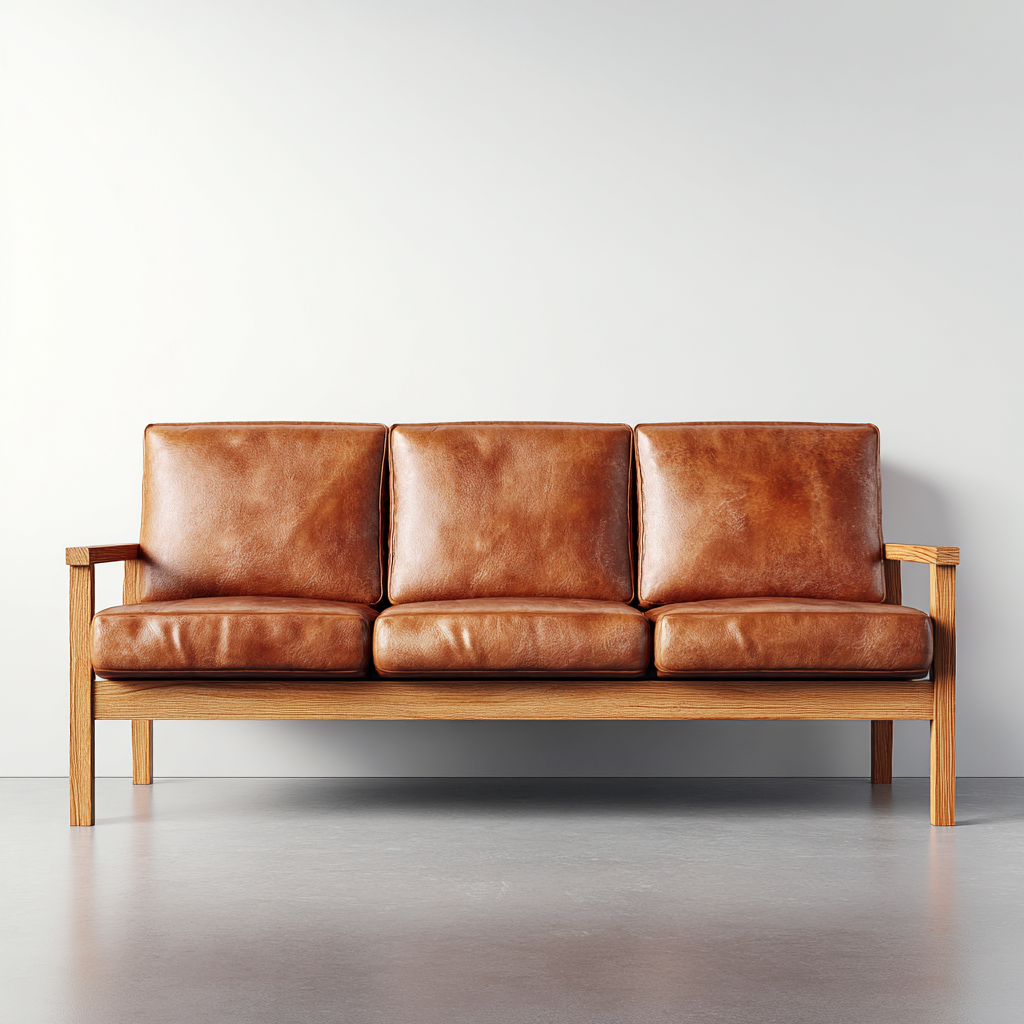 Divano a 3 posti - pelle-legno - 206x84x82 cm - marrone caldo - moderno-Javexdadecor