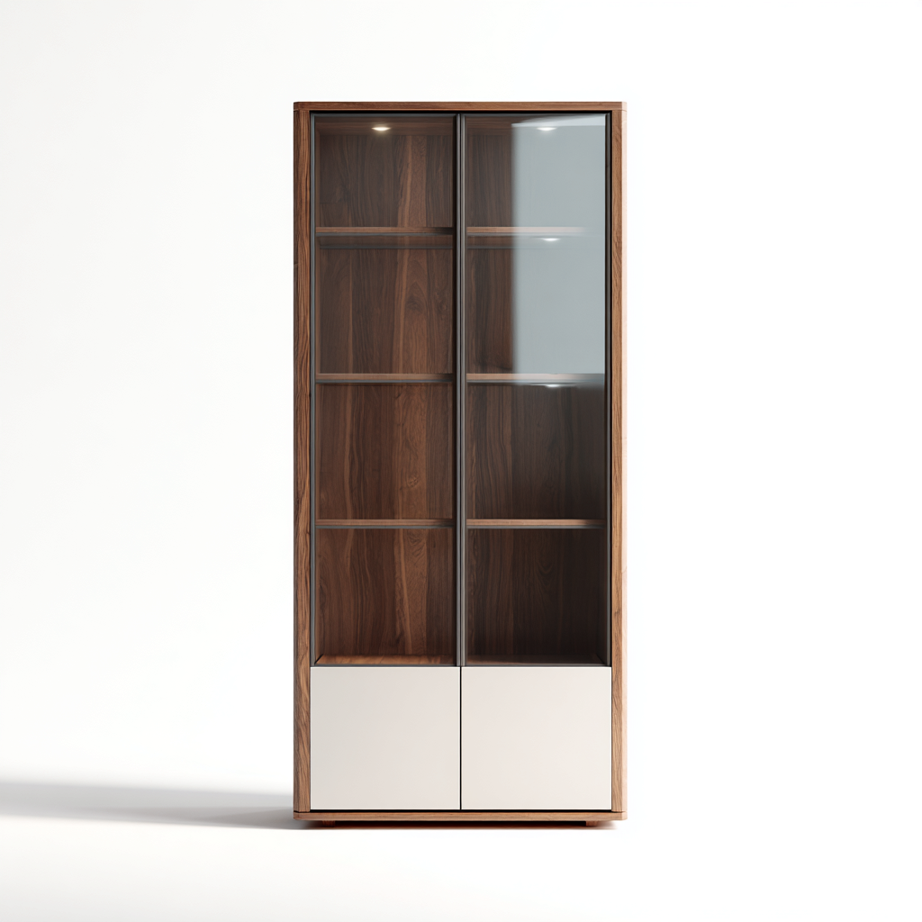 Vetrina - Legno - Vetro - 82x39x181 cm - Noce-Bianco-Trasparente - Moderno-Javexdadecor