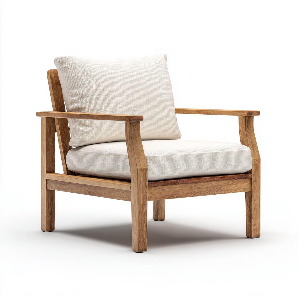 Poltrona da giardino - Tessuto-Legno - 87x80x76 cm - Bianco-Marrone - Design naturale-Javexdadecor