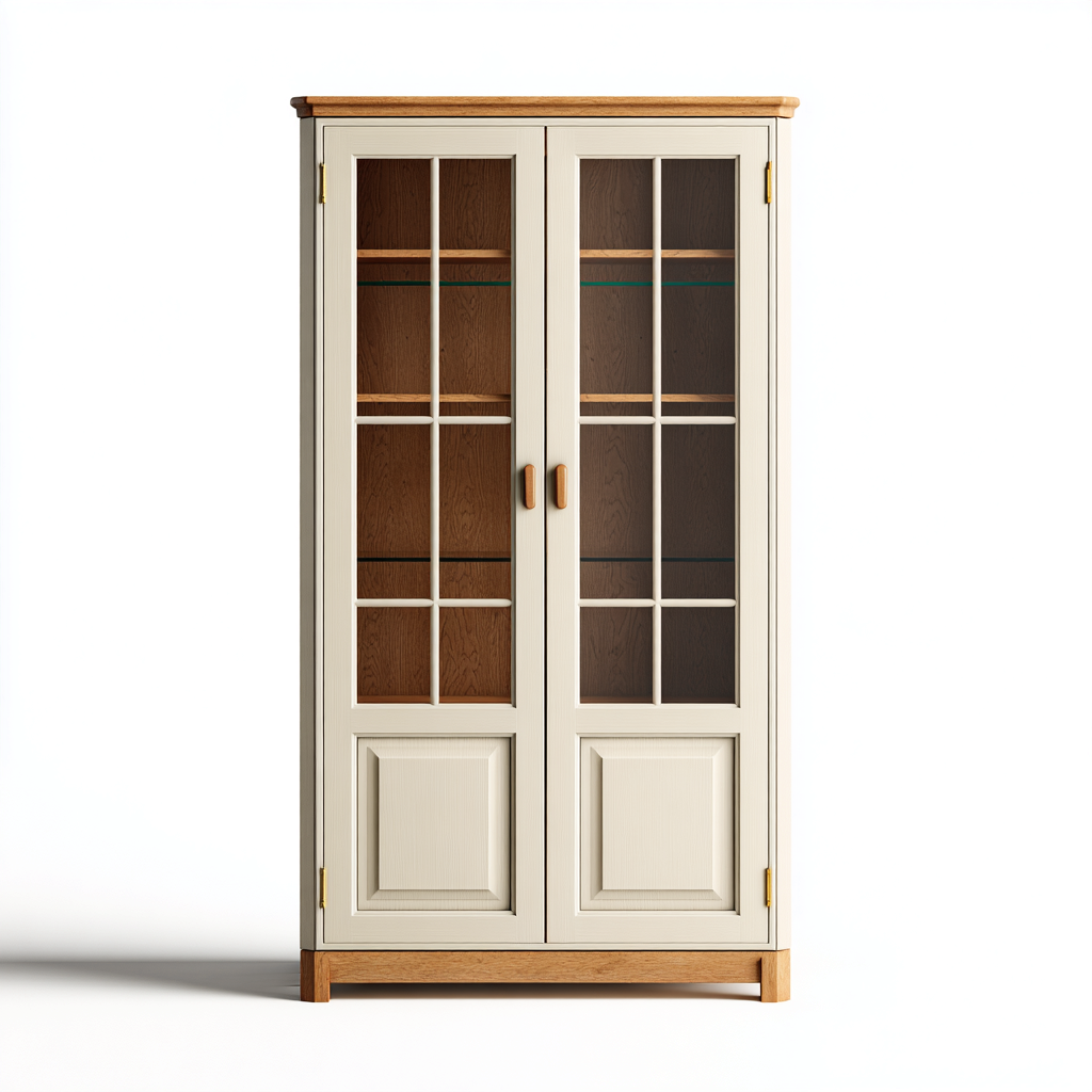 Vetrina - Legno - Metallo - Vetro - 90x39x176 cm - Crema-Rovere naturale-Trasparente - Classico moderno-Javexdadecor