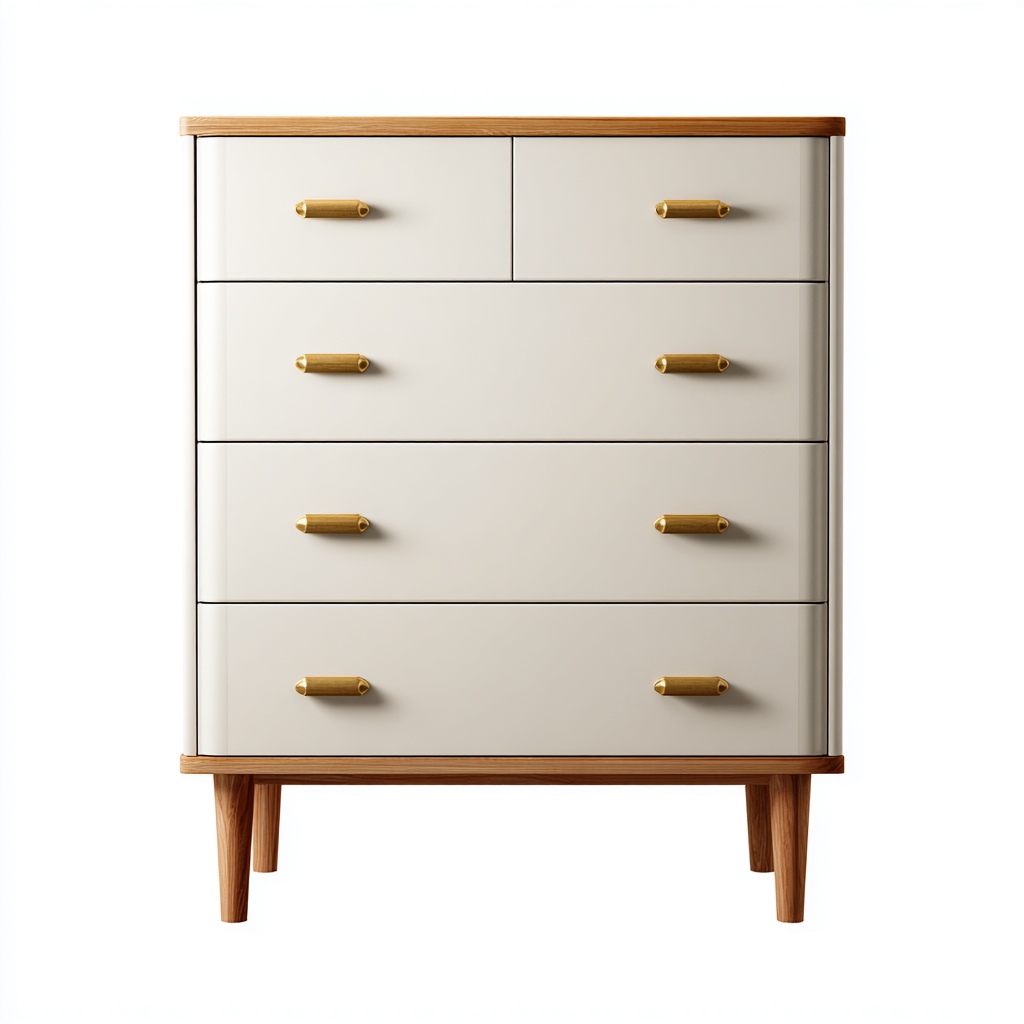 Cassettiera - Legno-Metallo - 84x41x96 cm - Avorio-Naturale-Oro - Moderno rétro-Javexdadecor