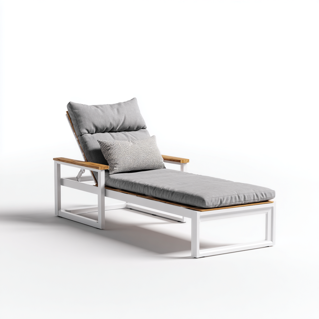 Lettino prendisole-alluminio-legno-tessuto-202x75x91 cm-bianco-marrone-grigio-stile moderno-Javexdadecor