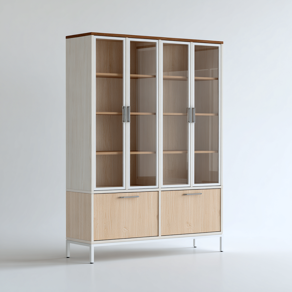 Vetrina - Legno - Metallo - Vetro - 128x42x186 cm - Rovere chiaro-Bianco-Trasparente - Moderno-Javexdadecor