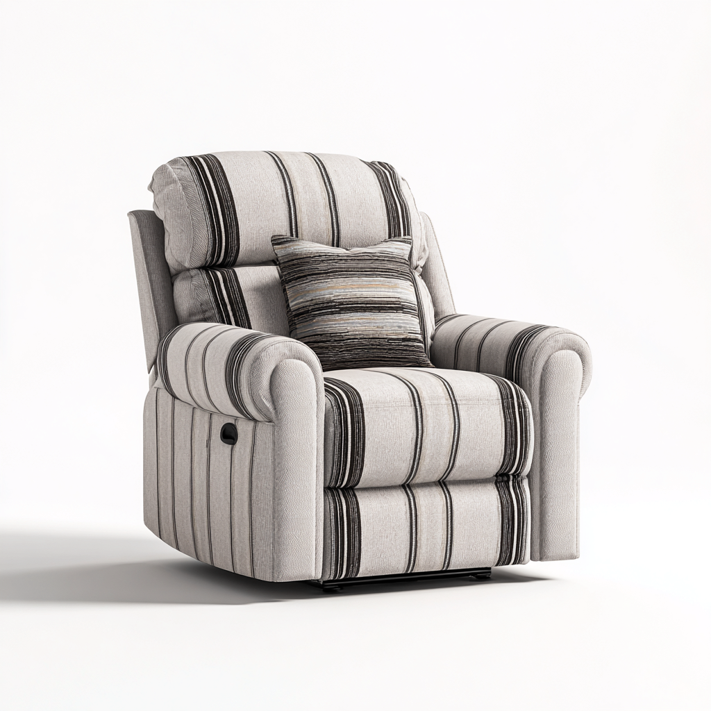 Poltrona reclinabile-Tessuto-96x99x104 cm-Beige-Nero-Grigio-Stile a righe classico-Javexdadecor