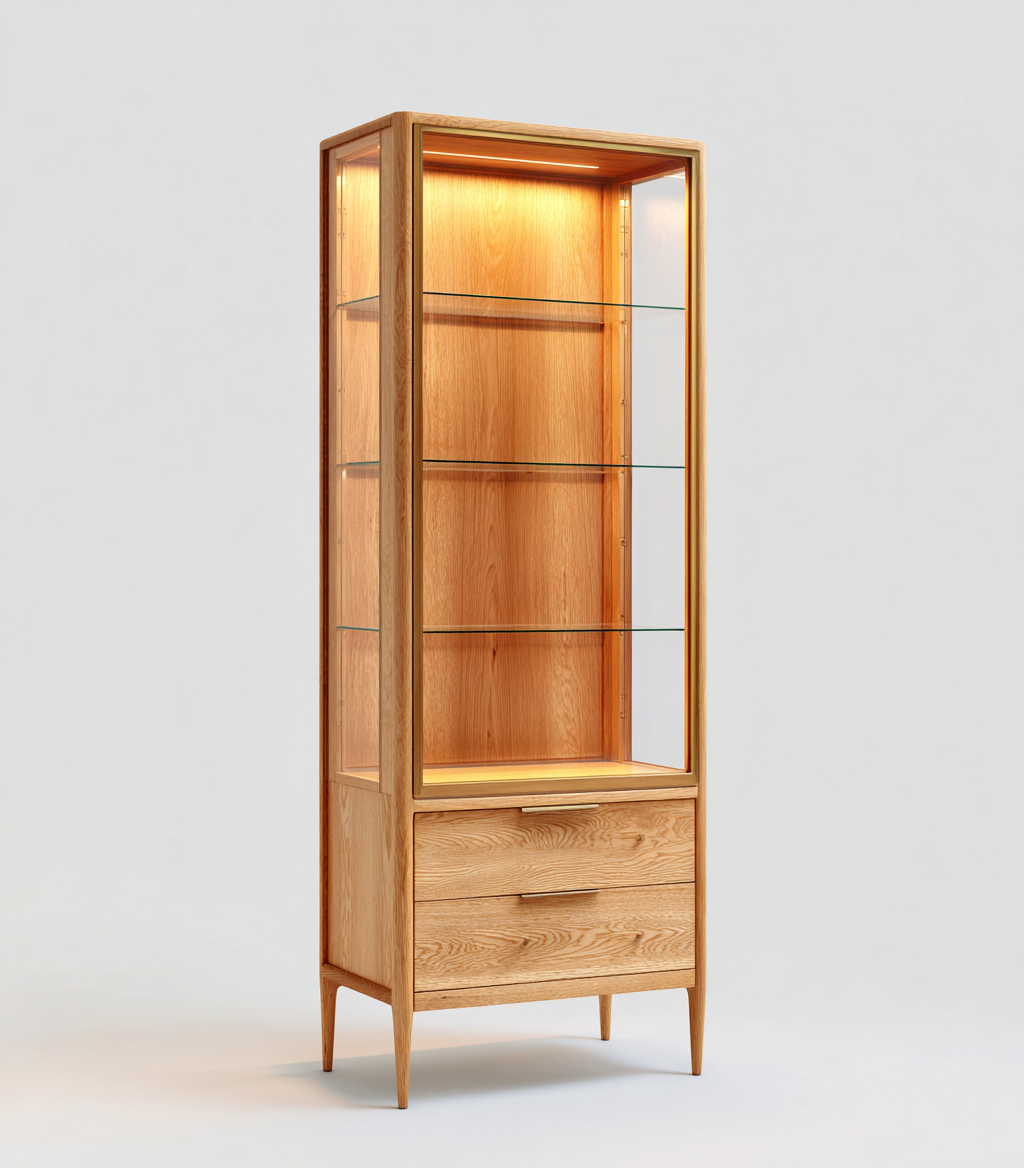 Vetrina - Legno - Vetro - 68x42x182 cm - Rovere naturale-Trasparente - Moderno-Javexdadecor