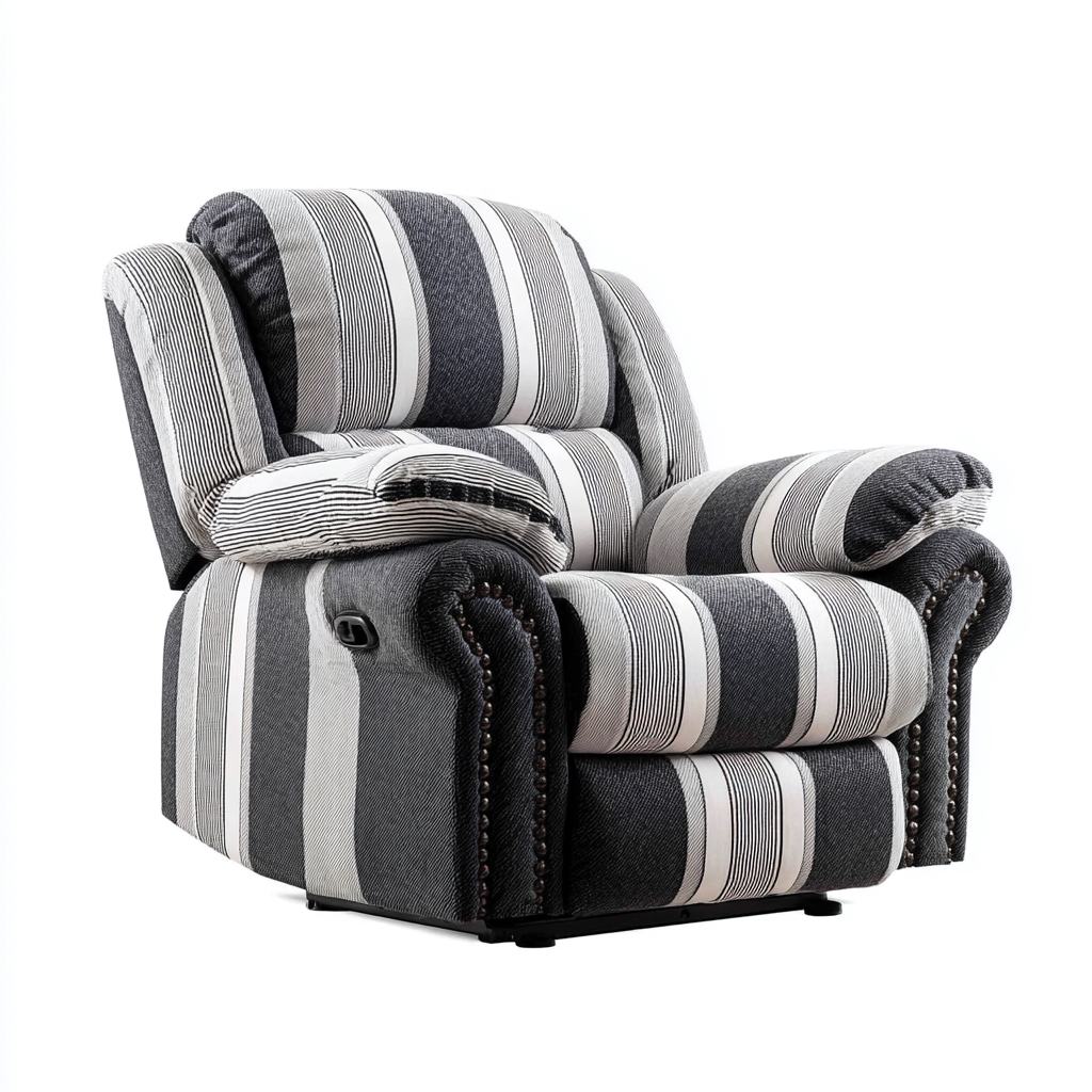 Poltrona reclinabile-Tessuto-97x100x104 cm-Grigio-Nero-Bianco-Stile a righe con profili decorativi-Javexdadecor