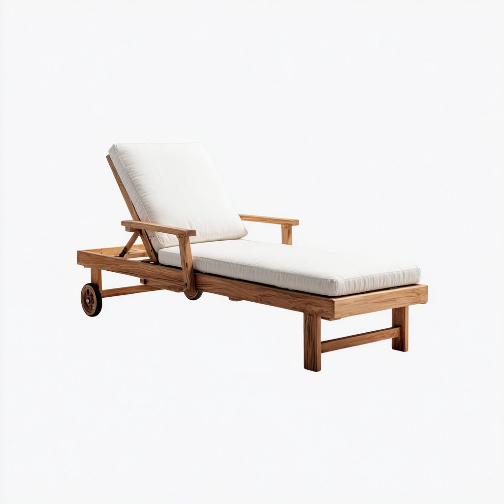 Lettino prendisole-legno-tessuto-211x75x91 cm-marrone-bianco-stile naturale-Javexdadecor
