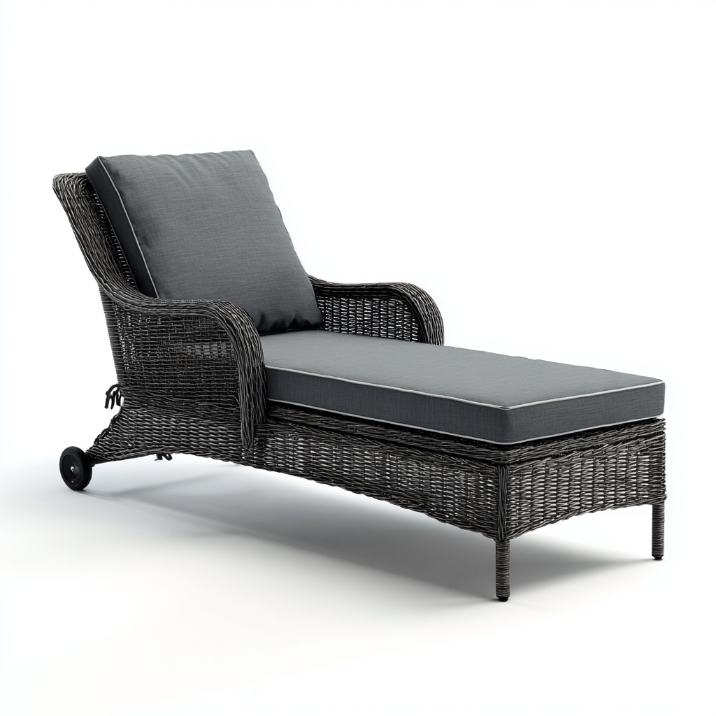 Lettino prendisole-rattan sintetico-tessuto-203x79x91 cm-grigio scuro-stile classico moderno-Javexdadecor