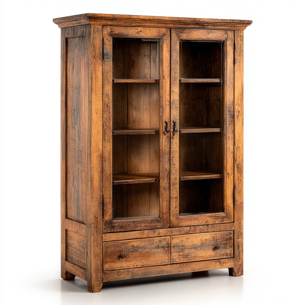 Vetrina-legno-vetro-114x42x174 cm-rovere-stile rustico-Javexdadecor