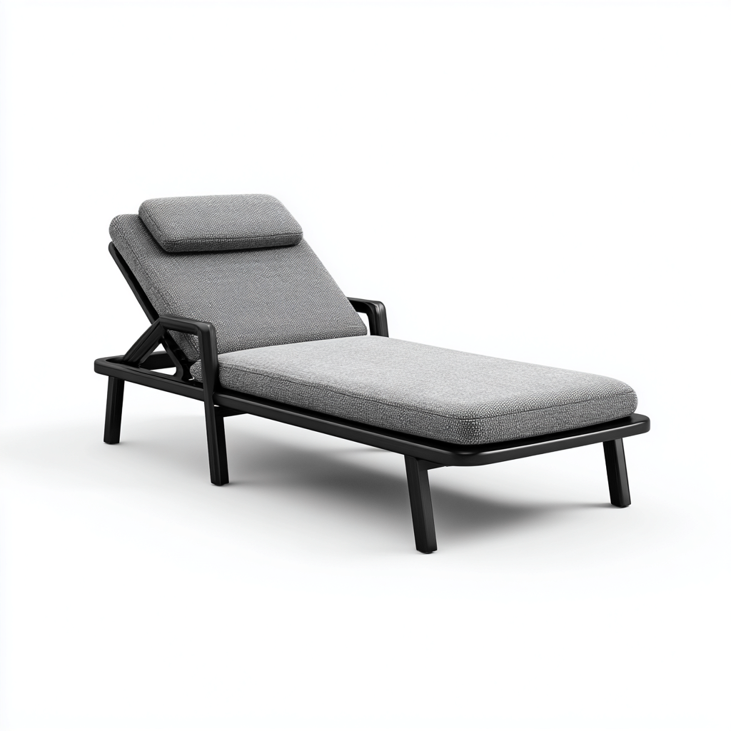 Lettino prendisole-metallo-tessuto-198x72x85 cm-nero-grigio-stile moderno-Javexdadecor
