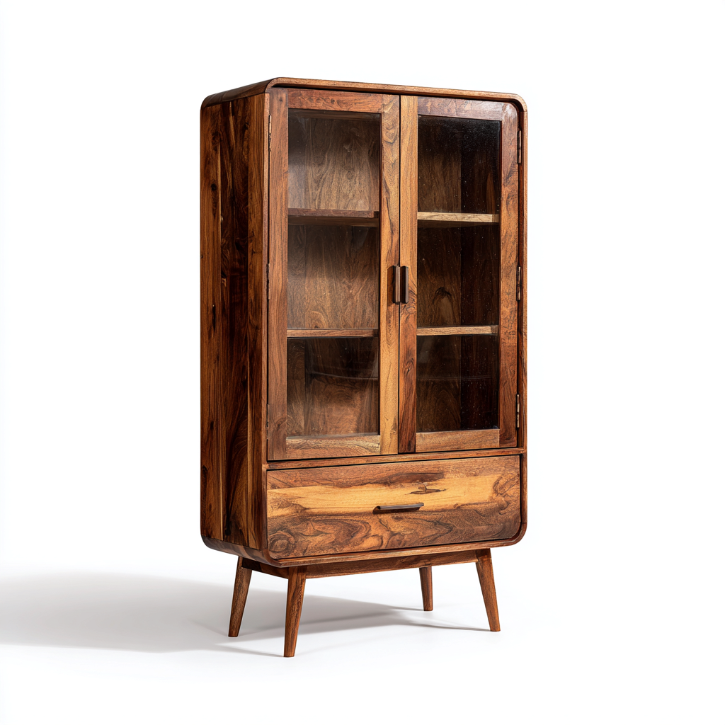Vetrina - Legno - Vetro - 76x38x142 cm - Noce caldo-Trasparente - Retrò moderno-Javexdadecor