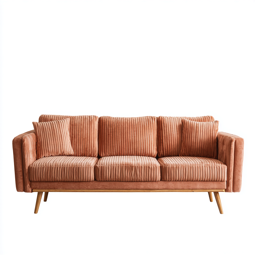 Divano a 3 posti - velluto a coste-legno - 216x89x84 cm - terracotta - moderno-Javexdadecor