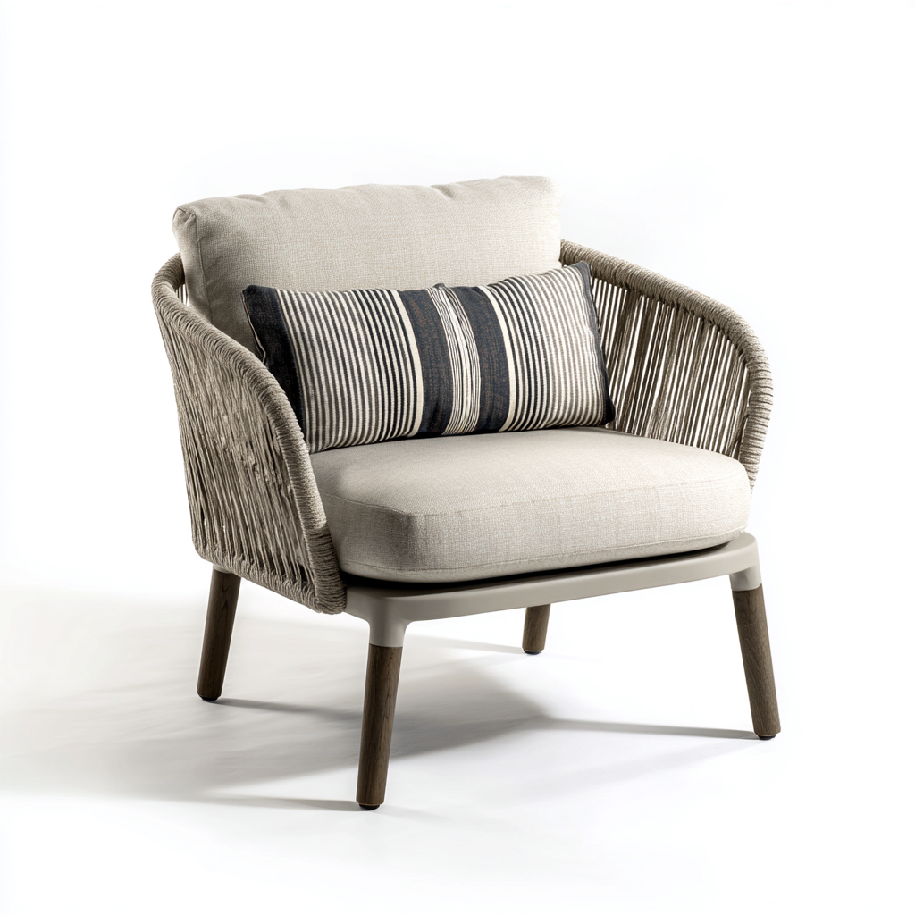 Poltrona da giardino - Corda-Tessuto-Legno - 90x82x76 cm - Beige-Marrone-Grigio - Design contemporaneo-Javexdadecor
