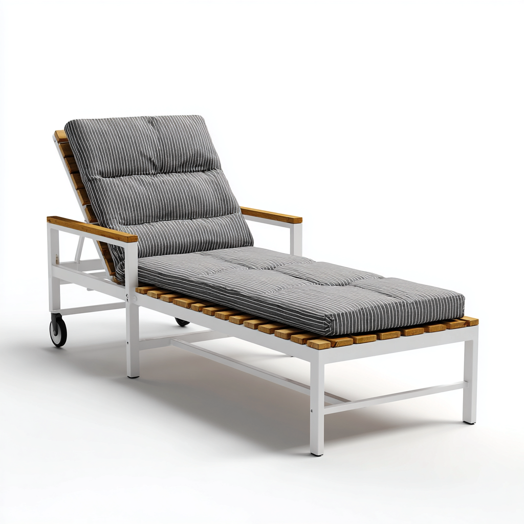 Lettino prendisole-alluminio-legno-tessuto-206x76x96 cm-bianco-marrone-grigio-stile moderno-Javexdadecor