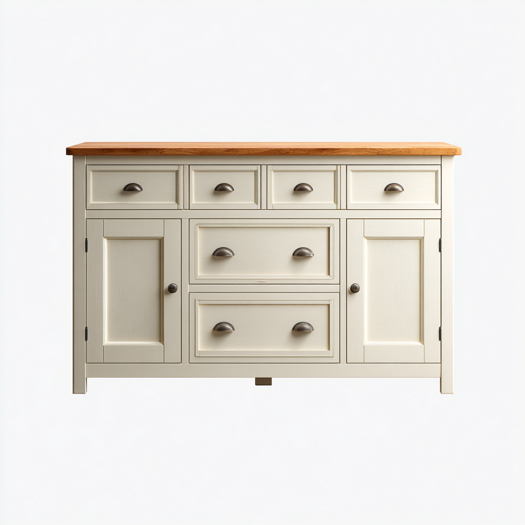 Cassettiera - Legno-Metallo - 138x46x88 cm - Avorio-Naturale-Bronzo - Classico country-Javexdadecor