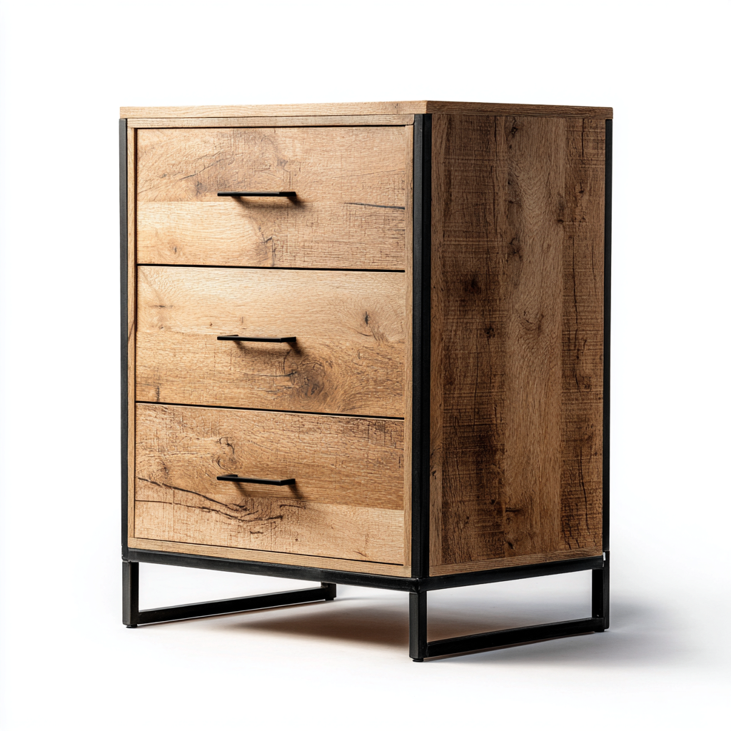 Cassettiera - Legno-Metallo - 58x40x82 cm - Rovere naturale-Nero - Industriale-Javexdadecor