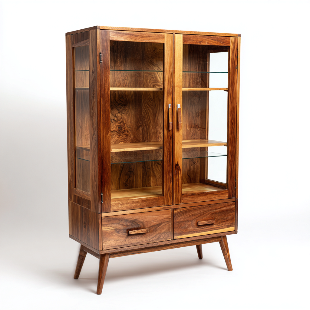 Vetrina - Legno - Vetro - 102x42x152 cm - Noce caldo-Trasparente - Retrò moderno-Javexdadecor