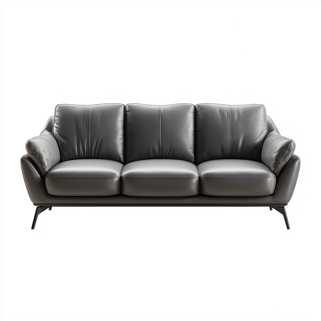 Divano a 3 posti - pelle-metallo - 221x91x84 cm - grigio scuro - moderno-Javexdadecor