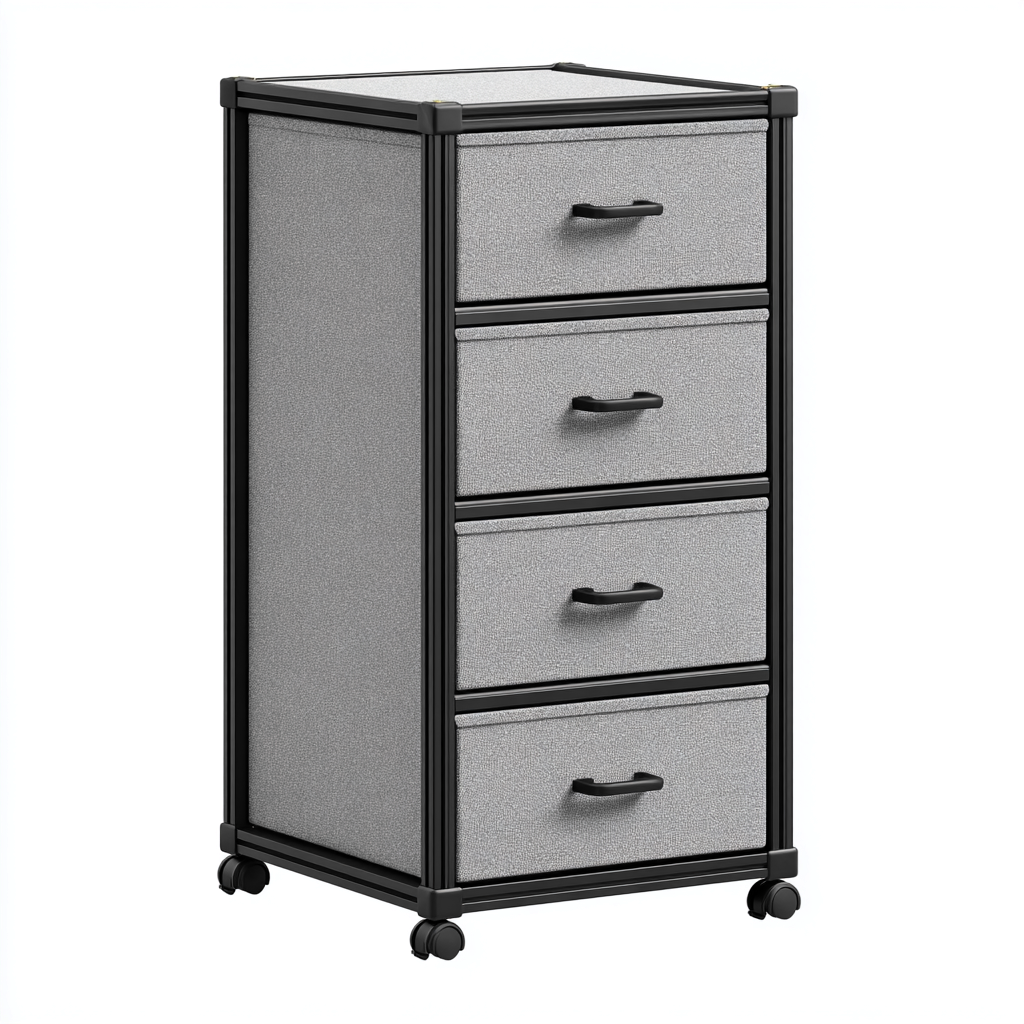 Cassettiera - Tessuto-Metallo - 46x32x81 cm - Grigio-Nero - Moderno con ruote-Javexdadecor
