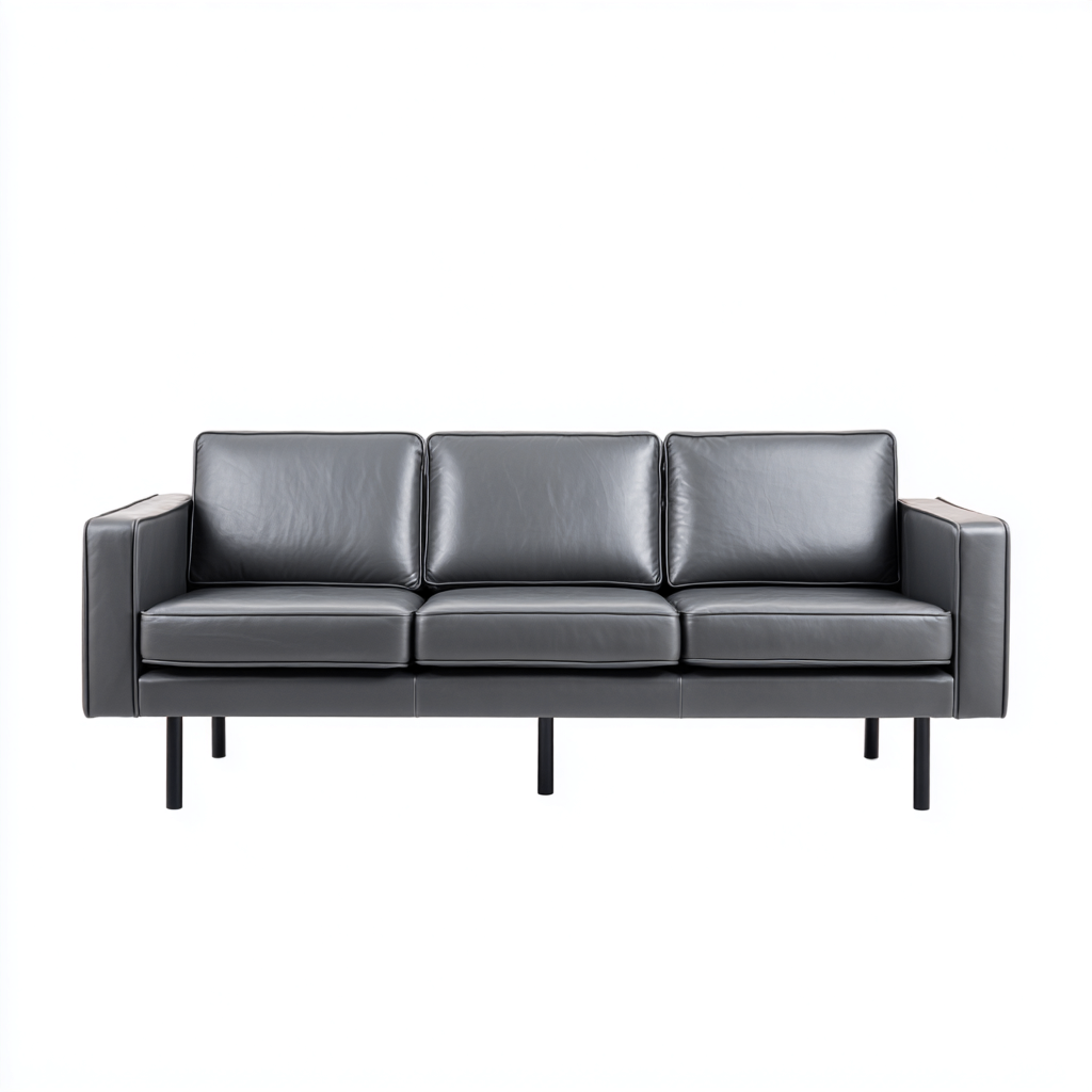 Divano a 3 posti - pelle-metallo - 212x86x80 cm - grigio scuro - moderno-Javexdadecor