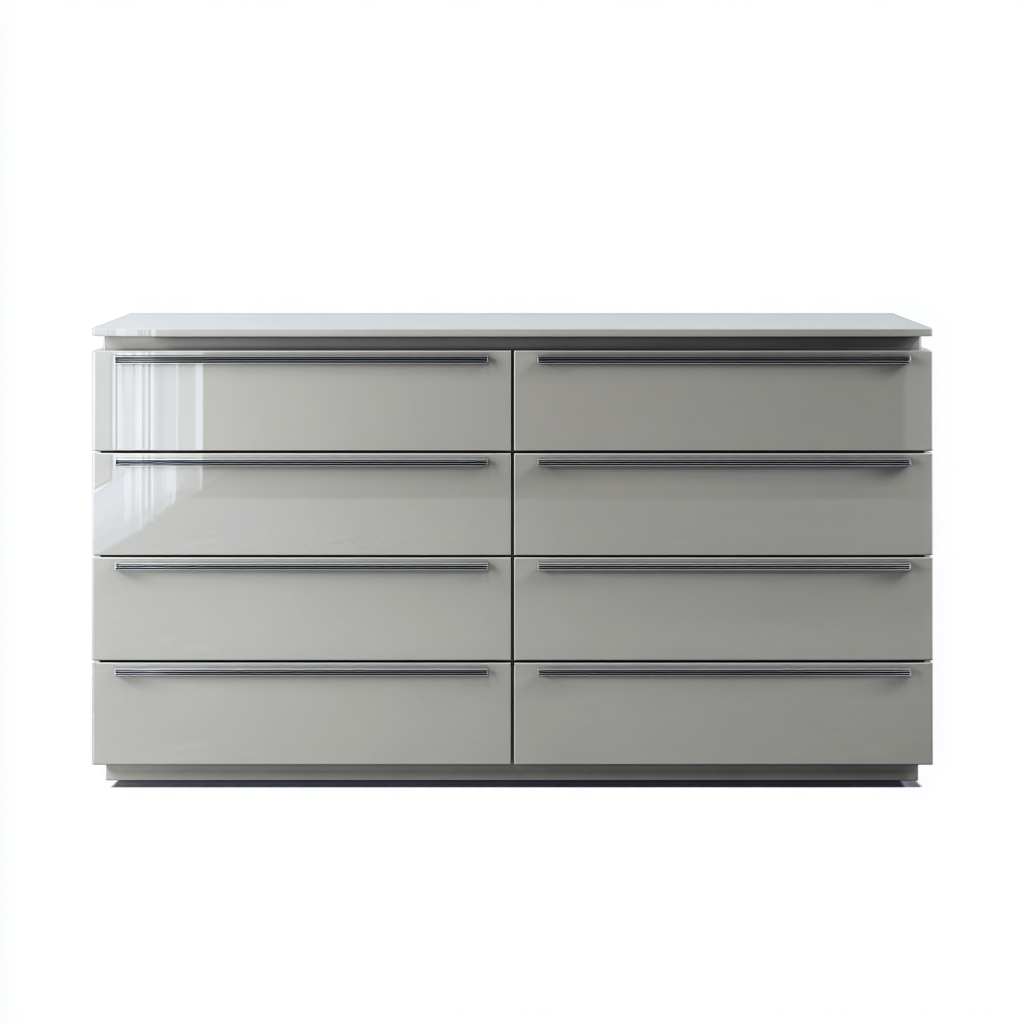 Cassettiera - Legno-Metallo - 140x45x82 cm - Grigio lucido-Cromo - Moderno minimalista-Javexdadecor