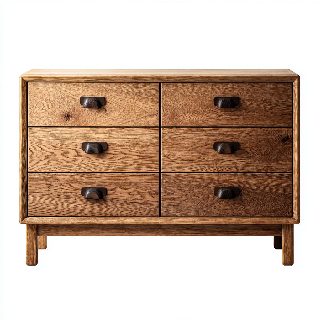 Cassettiera - Legno - 124x43x78 cm - Rovere naturale-Marrone scuro - Rustico moderno-Javexdadecor