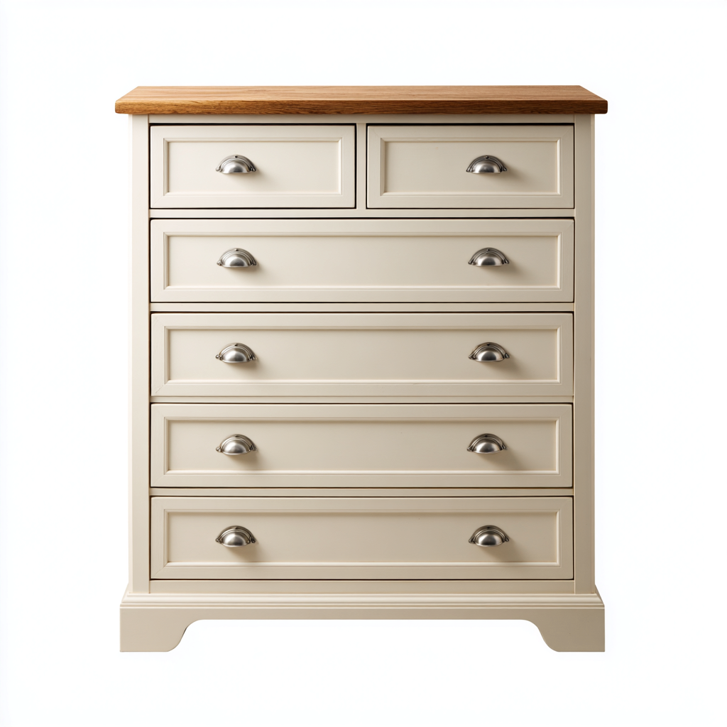 Cassettiera - Legno-Metallo - 94x42x106 cm - Crema-Naturale-Argento - Classico moderno-Javexdadecor