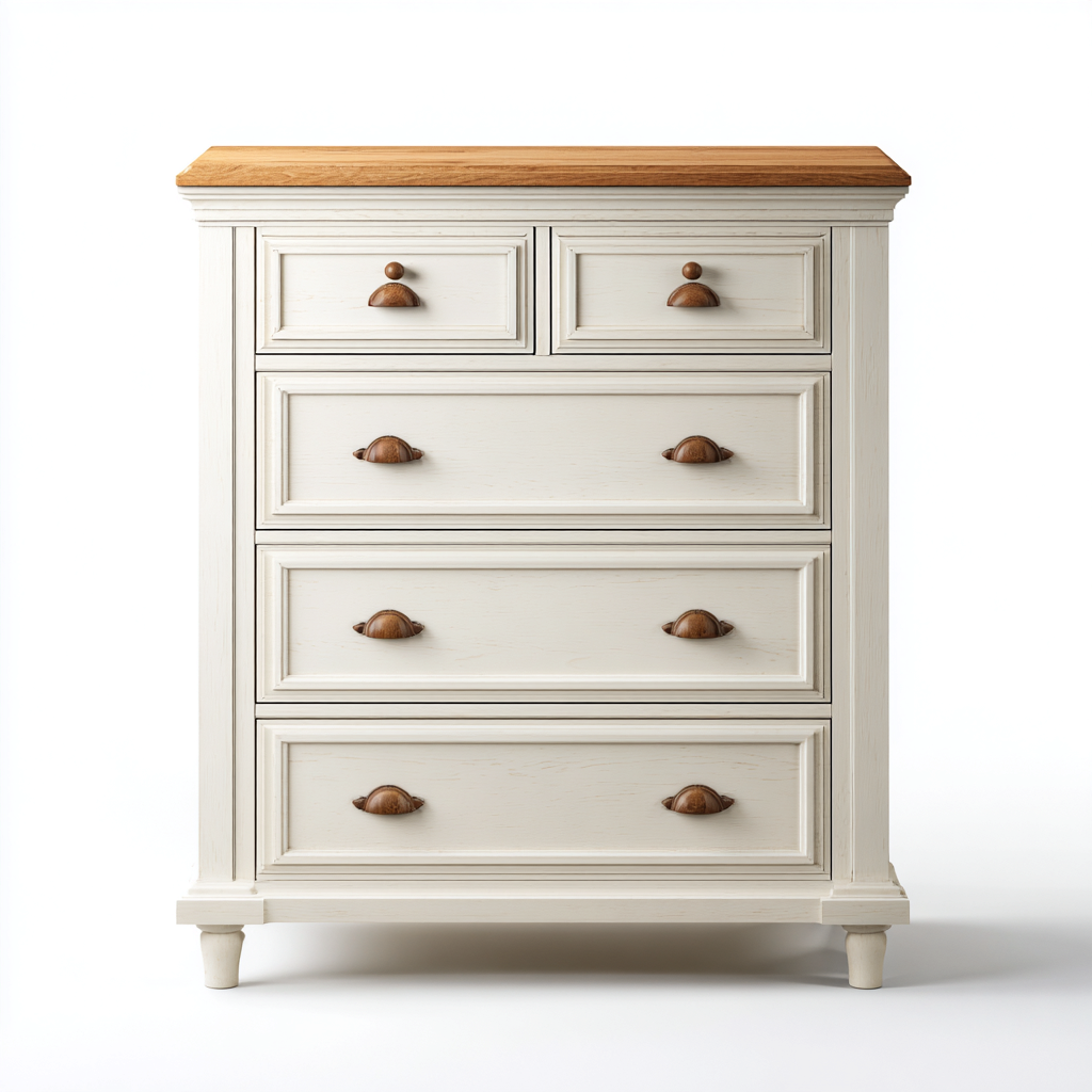 Cassettiera - Legno-Metallo - 98x43x104 cm - Avorio anticato-Naturale-Bronzo - Classico country-Javexdadecor