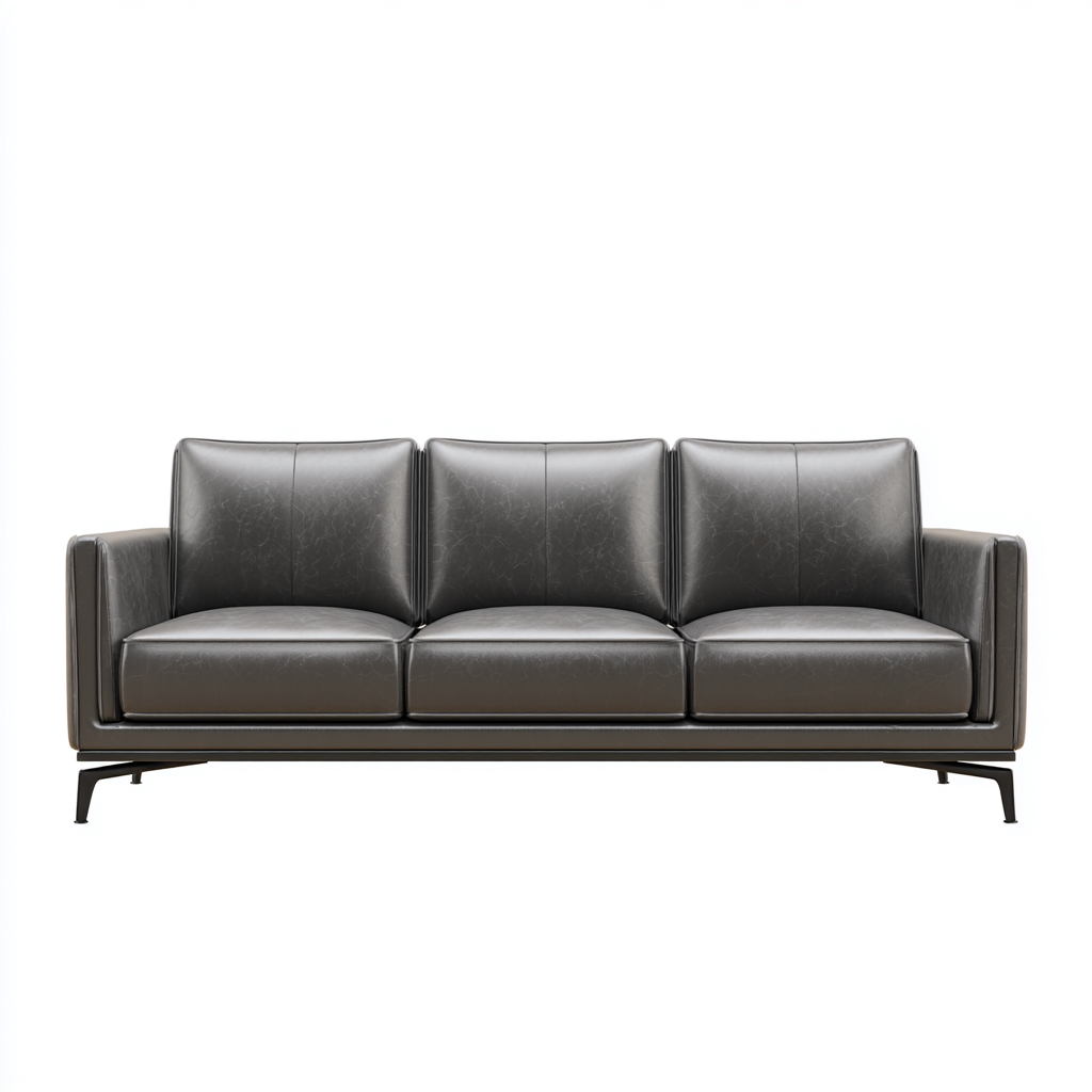 Divano a 3 posti - pelle-metallo - 218x88x83 cm - grigio scuro - moderno-Javexdadecor