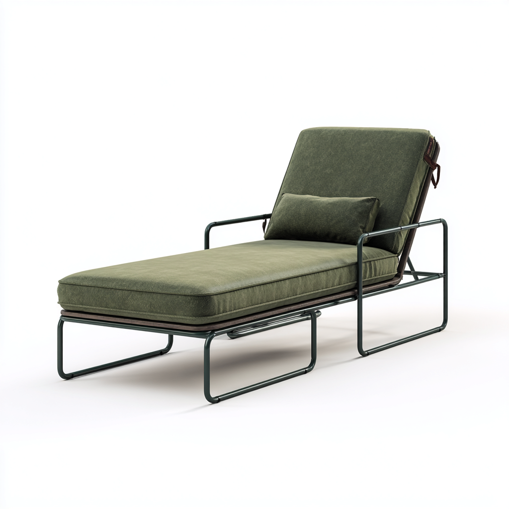 Lettino prendisole-metallo-tessuto-205x76x90 cm-verde oliva-verde scuro-stile industriale moderno-Javexdadecor