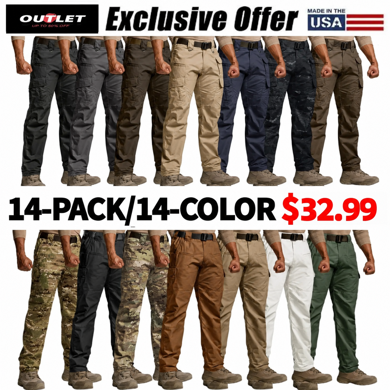 Men's Tactical Work Pants 9 Pockets Ripstop