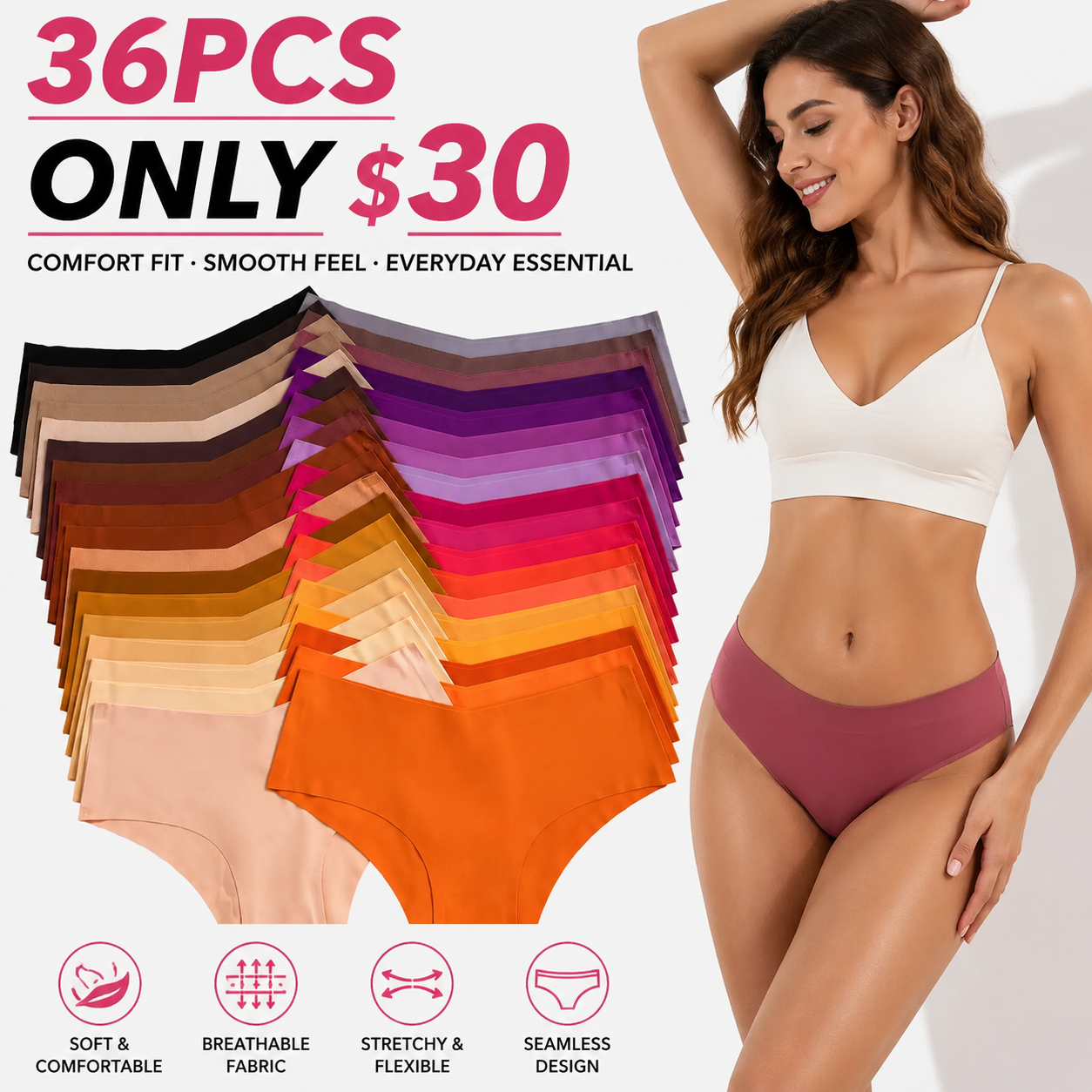 ✨ Women’s Seamless Briefs, Soft Breathable Stretch Panties