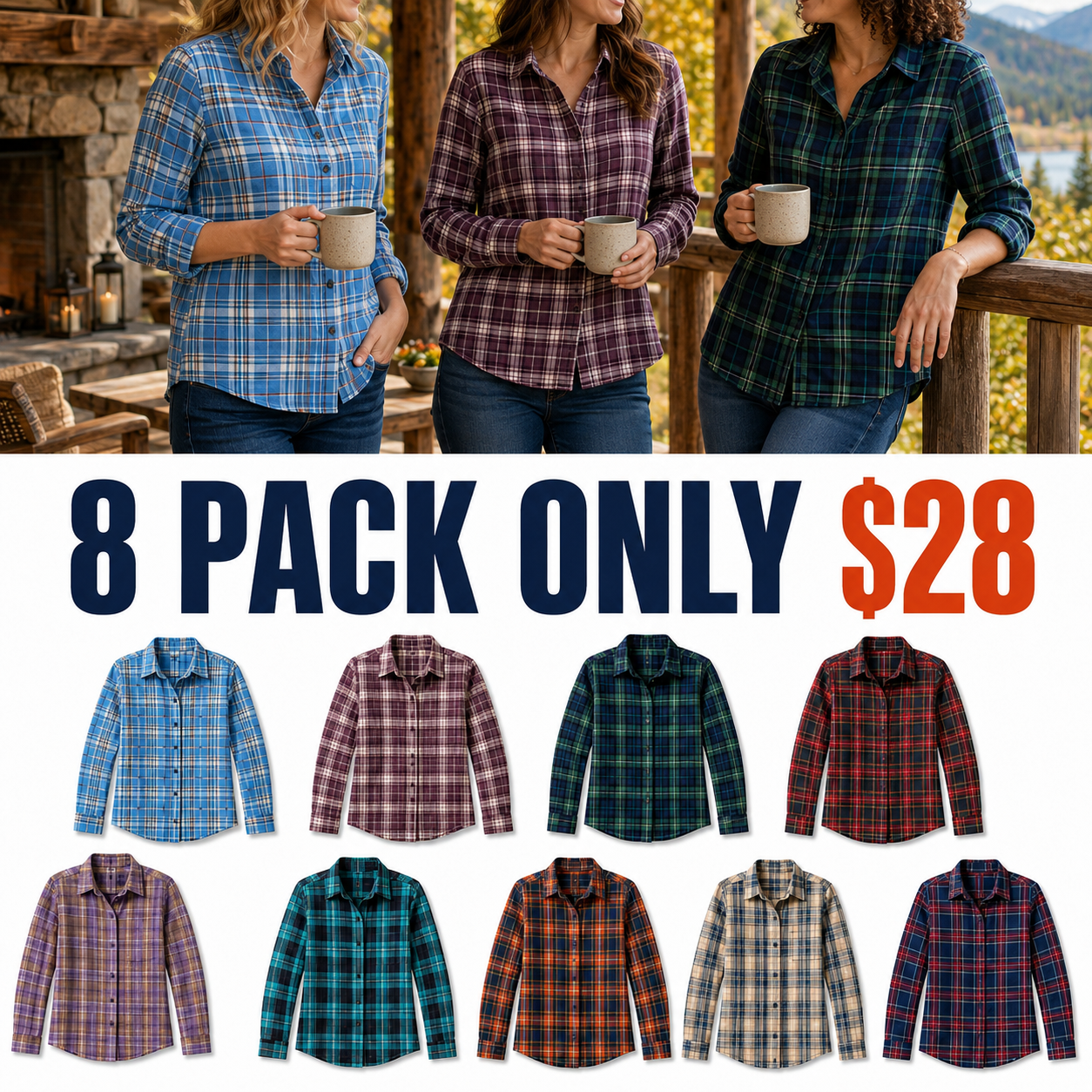 Women's Relaxed Scotch Plaid Flannel Shirt,13 Pack Only $35