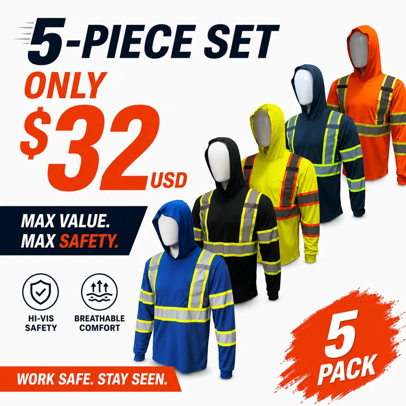 High visibility hooded safety shirts five-pack