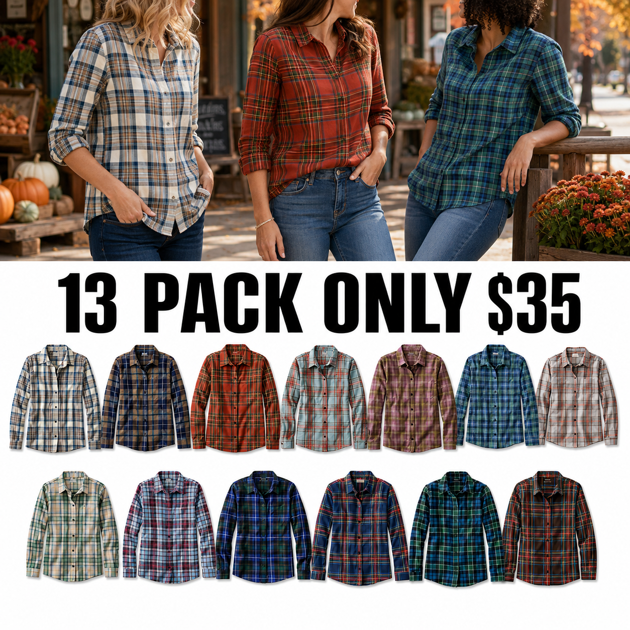 Women's Relaxed Scotch Plaid Flannel Shirt,13 Pack Only $35
