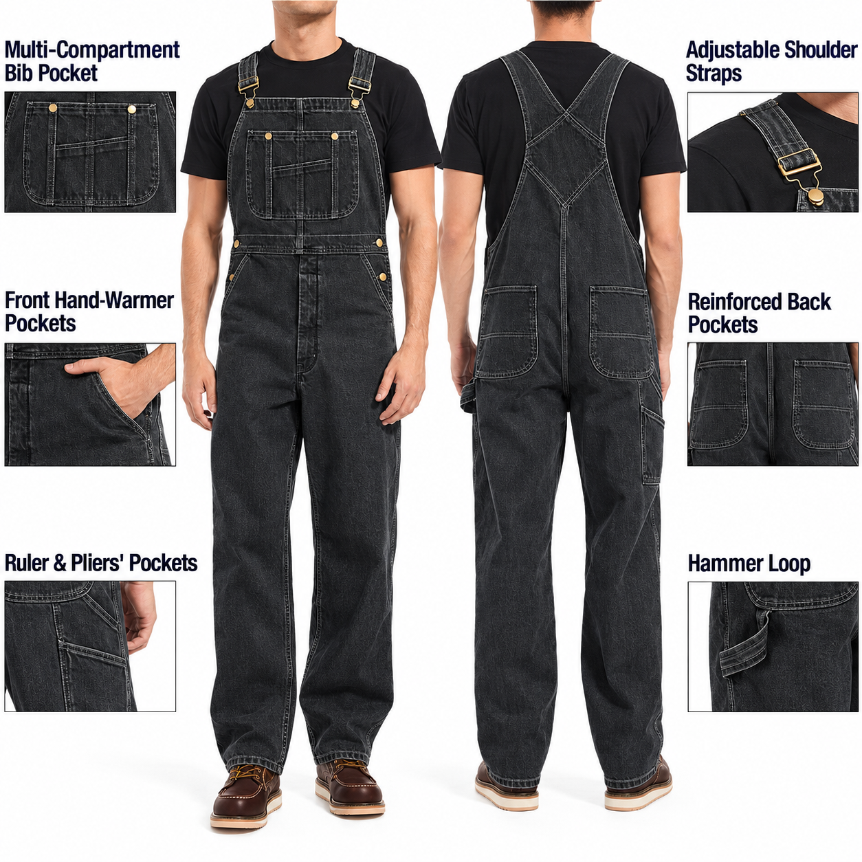 💝Last Day Promotion🔥Men's Denim Bib Overalls,  Workwear with Adjustable Straps and Convenient Tool Pockets