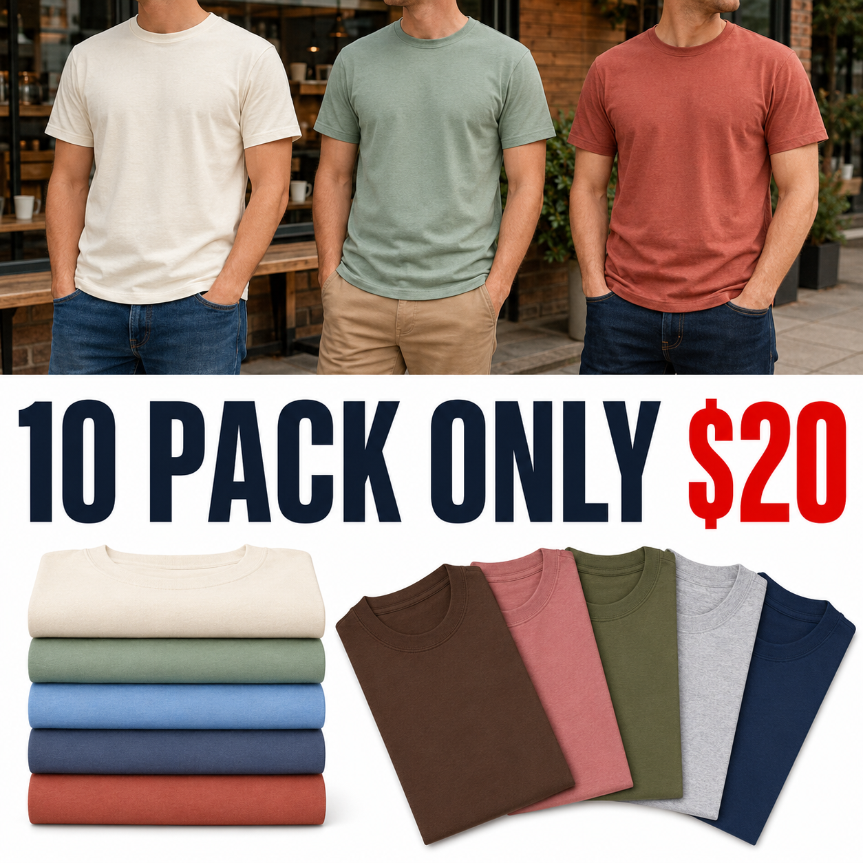 Men's Carefree Unshrinkable Traditional Fit Short Sleeve Tee, 20 Pack Only $30
